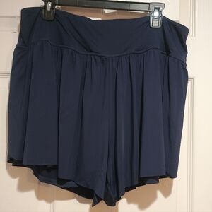 Women's Soothfeel Blue Stretchy Comfortable Active Shorts Built-in Briefs 3XL